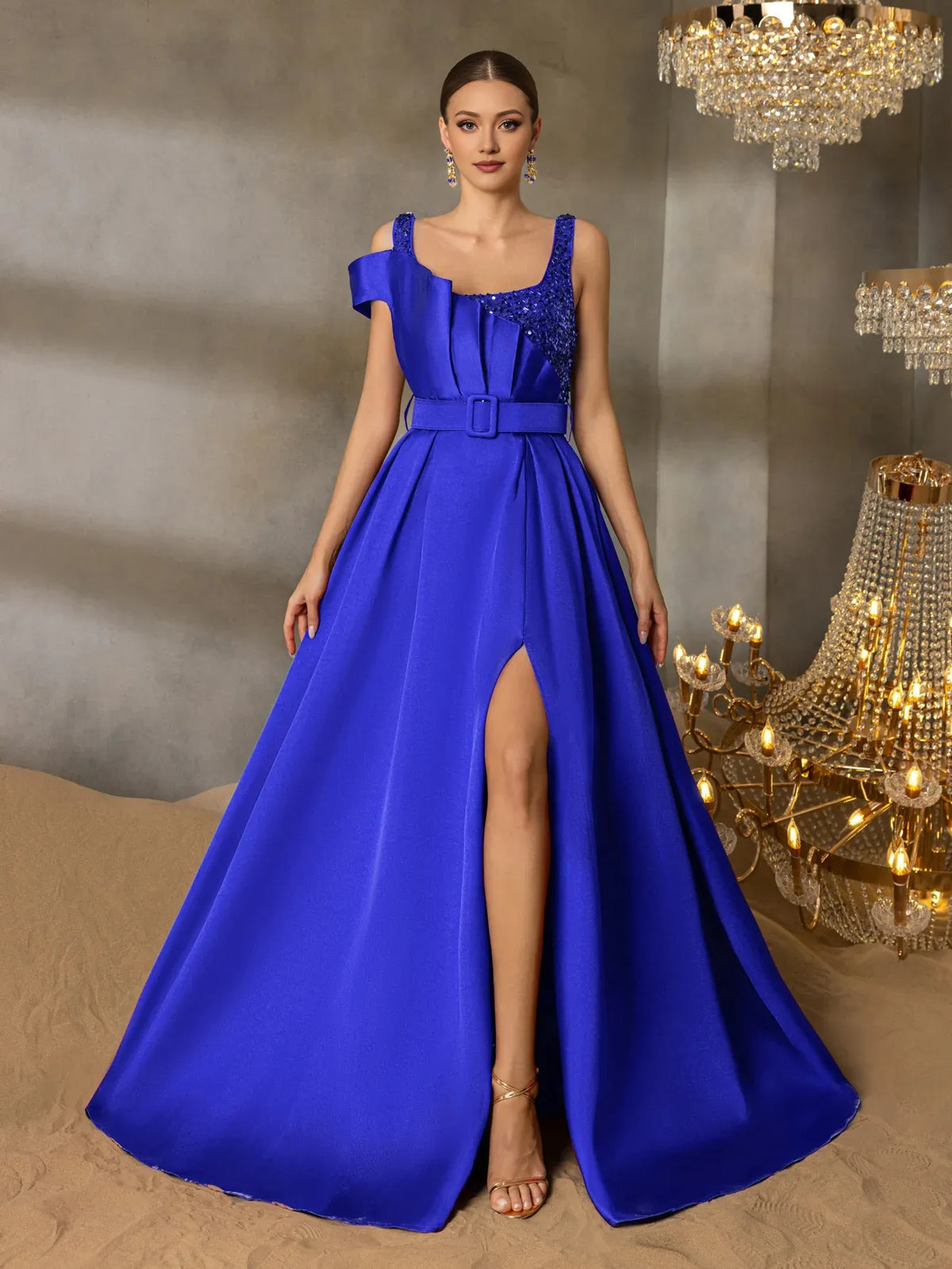 Special Occasion Sophisticated Elegant Burgundy Satin A-Line Square Neck Sleeveless Floor-Length Prom Dress