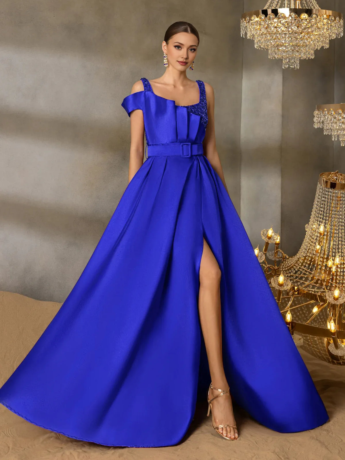 Special Occasion Sophisticated Elegant Burgundy Satin A-Line Square Neck Sleeveless Floor-Length Prom Dress