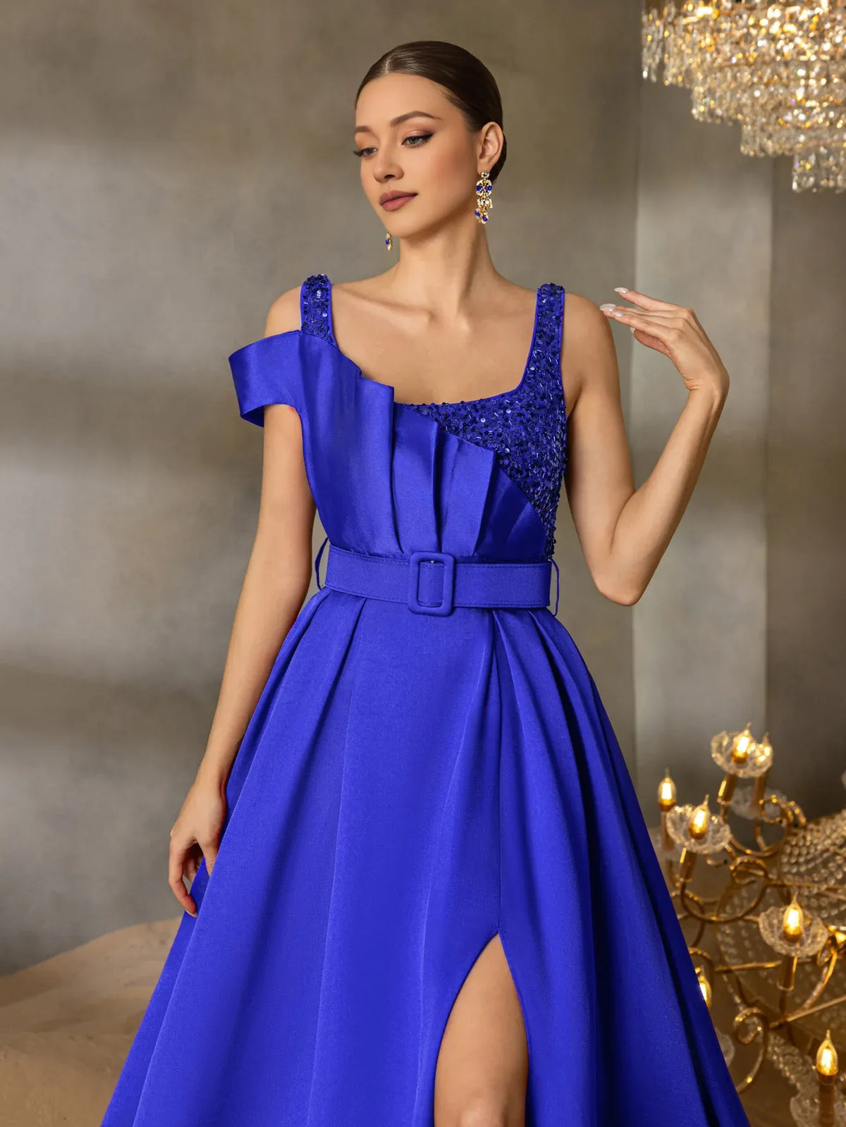 Special Occasion Sophisticated Elegant Burgundy Satin A-Line Square Neck Sleeveless Floor-Length Prom Dress