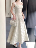 Ivory Square Neck Sleeveless Embroide Ivory Maxi Prom Dress