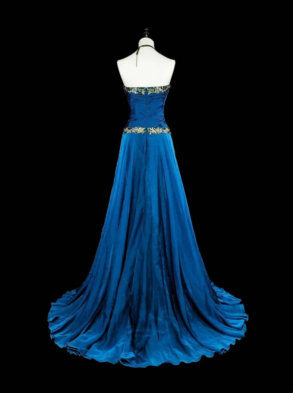 Blue Strapless Beaded Royal Maxi Prom Dress