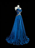 Blue Strapless Beaded Royal Maxi Prom Dress