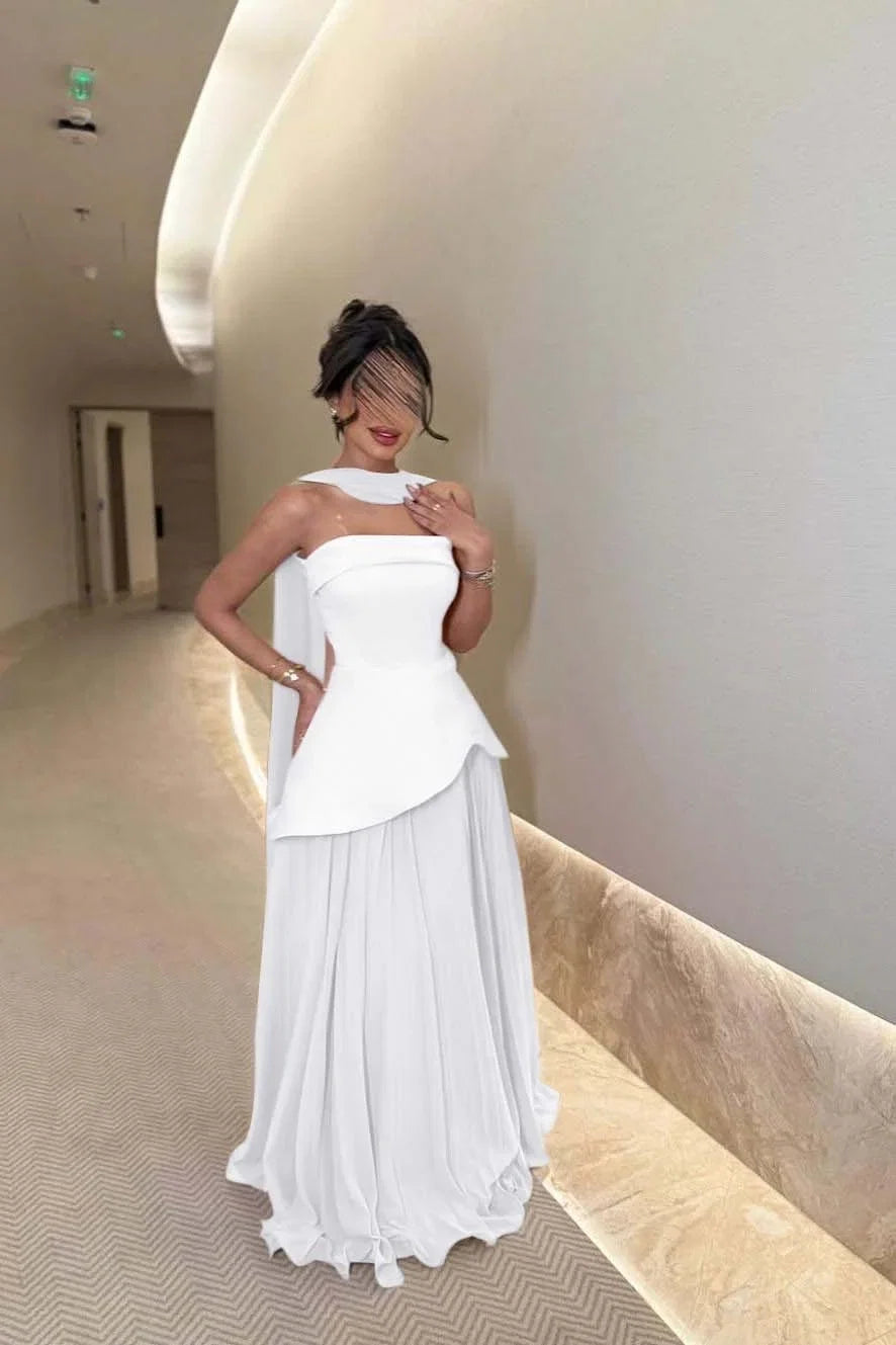 Strapless Draped Sage Floor-Length Prom Dress