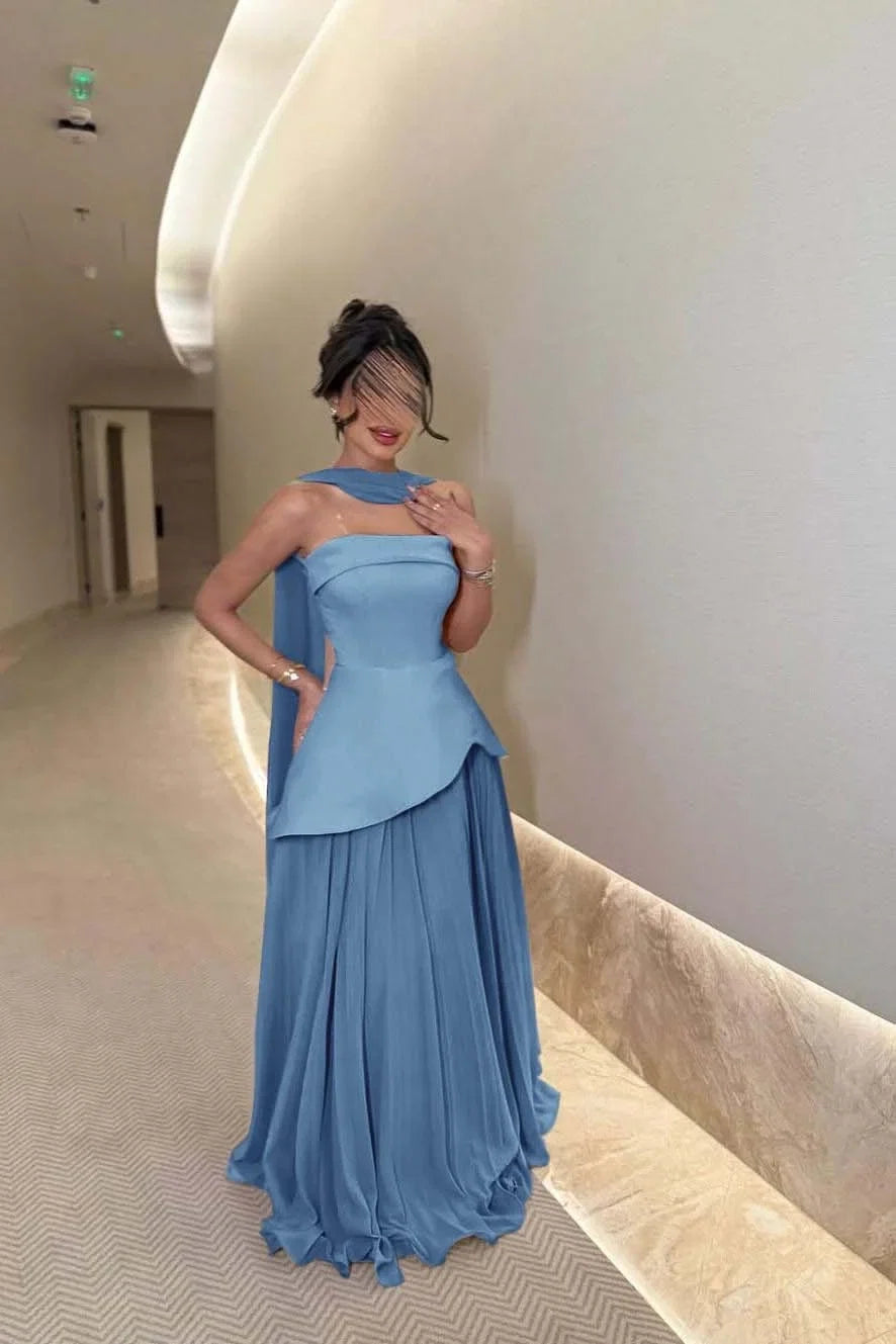 Strapless Draped Sage Floor-Length Prom Dress