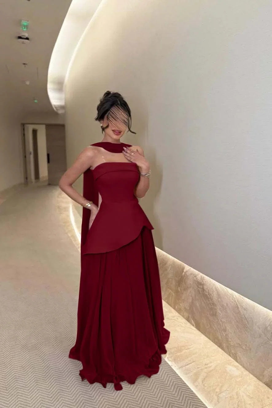 Strapless Draped Sage Floor-Length Prom Dress