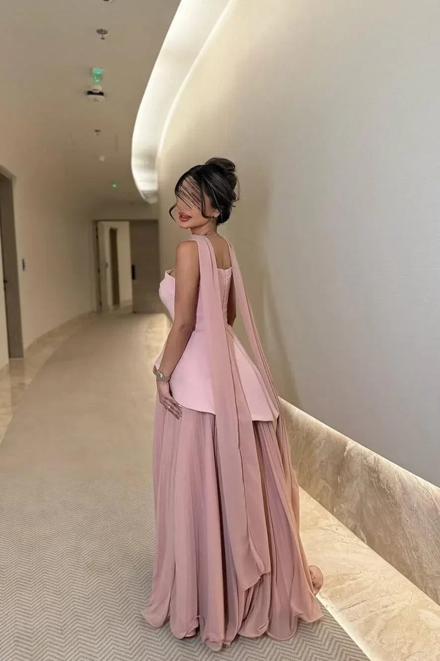 Strapless Draped Sage Floor-Length Prom Dress