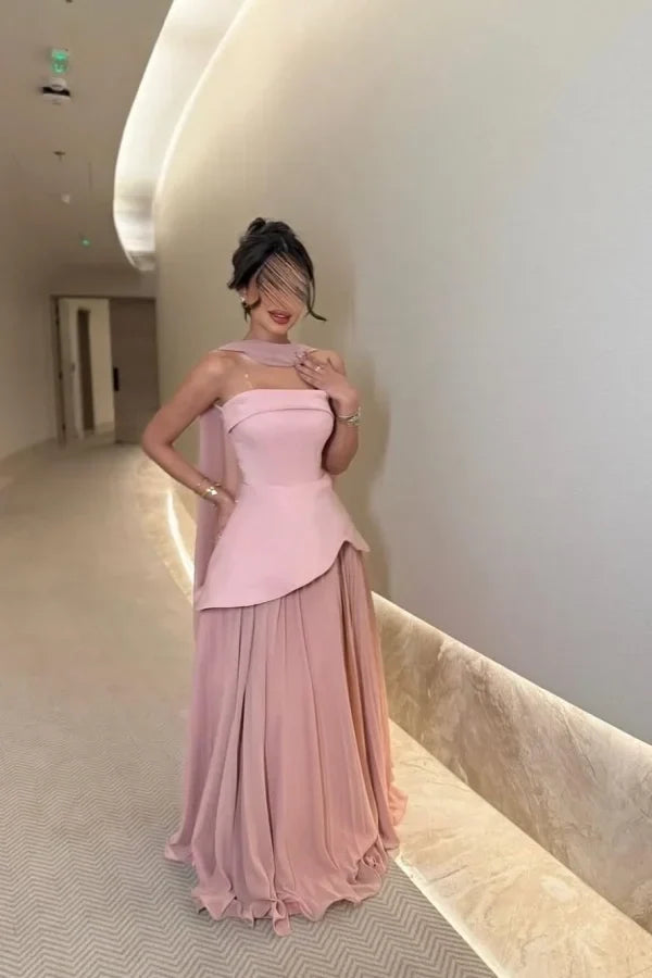 Strapless Draped Sage Floor-Length Prom Dress