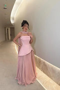 Strapless Draped Sage Floor-Length Prom Dress