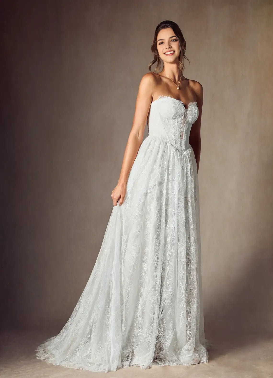 Strapless Wedding Dresses Strapless Sweetheart Neck Sheer Bodice Detailing Voluminous Skirt Train for Brides