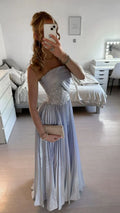 Light Blue Strapless Light Maxi Prom Dress