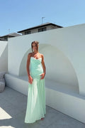 Mint Strapless Pleated Floor-Length Prom Dress