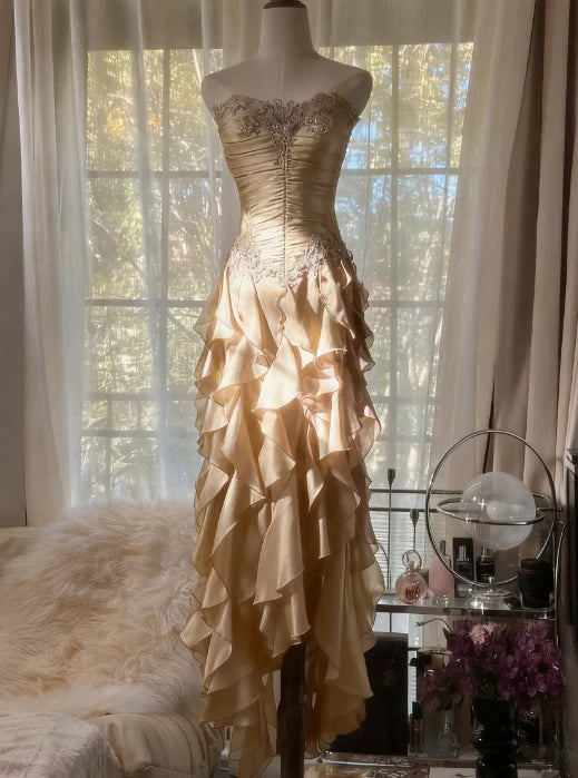 Stylish Refined Beautiful Elegant Purple Lace A-Line Strapless Sleeveless Floor-Length Prom Dress
