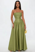 Special Occasion Sophisticated Graceful Elegant Red Satin A-Line Strapless Sleeveless Prom Dress