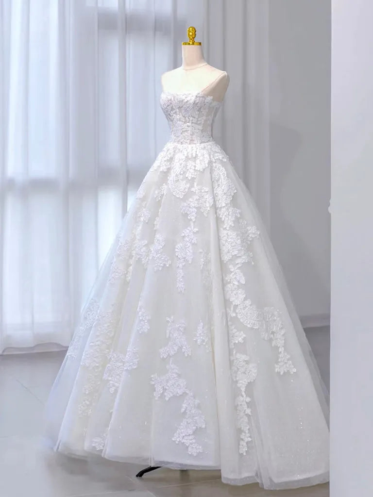 Ivory Strapless Sweep Train Long Wedding Dress