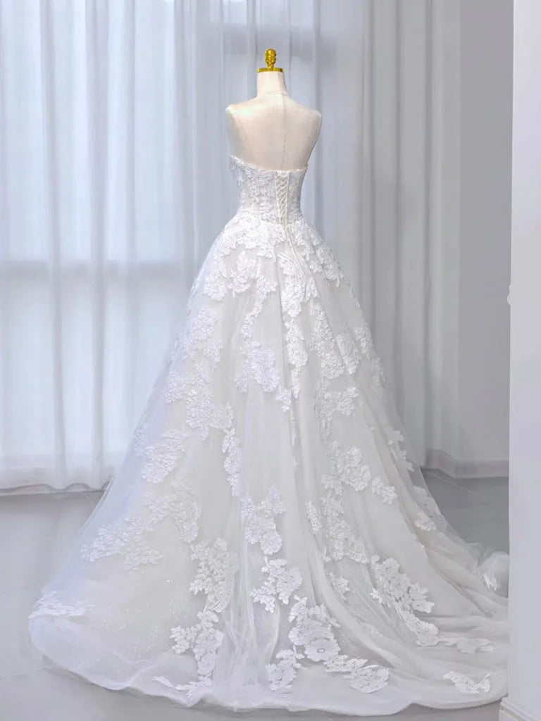 Ivory Strapless Sweep Train Long Wedding Dress
