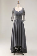 Sweetheart Neck Half Sleeve Lace-Up Back High-Low Mother of the Bride Dresses with Appliqued