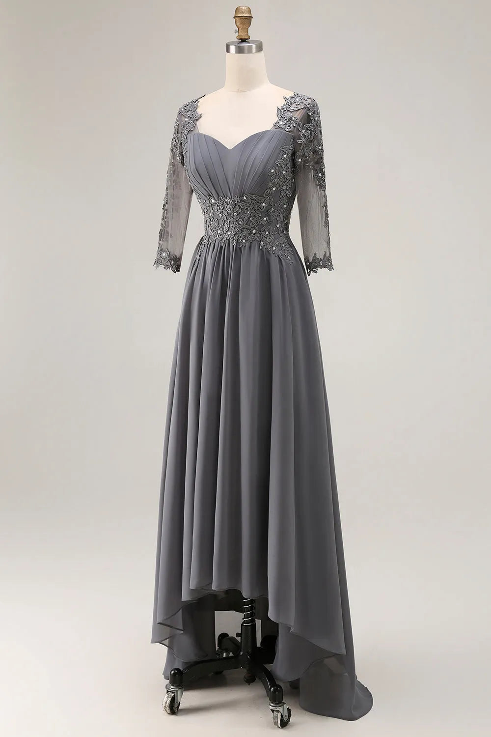 Sweetheart Neck Half Sleeve Lace-Up Back High-Low Mother of the Bride Dresses with Appliqued