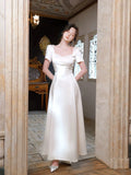 Ivory Sweetheart Neck Short Sleeve Maxi Prom Dress