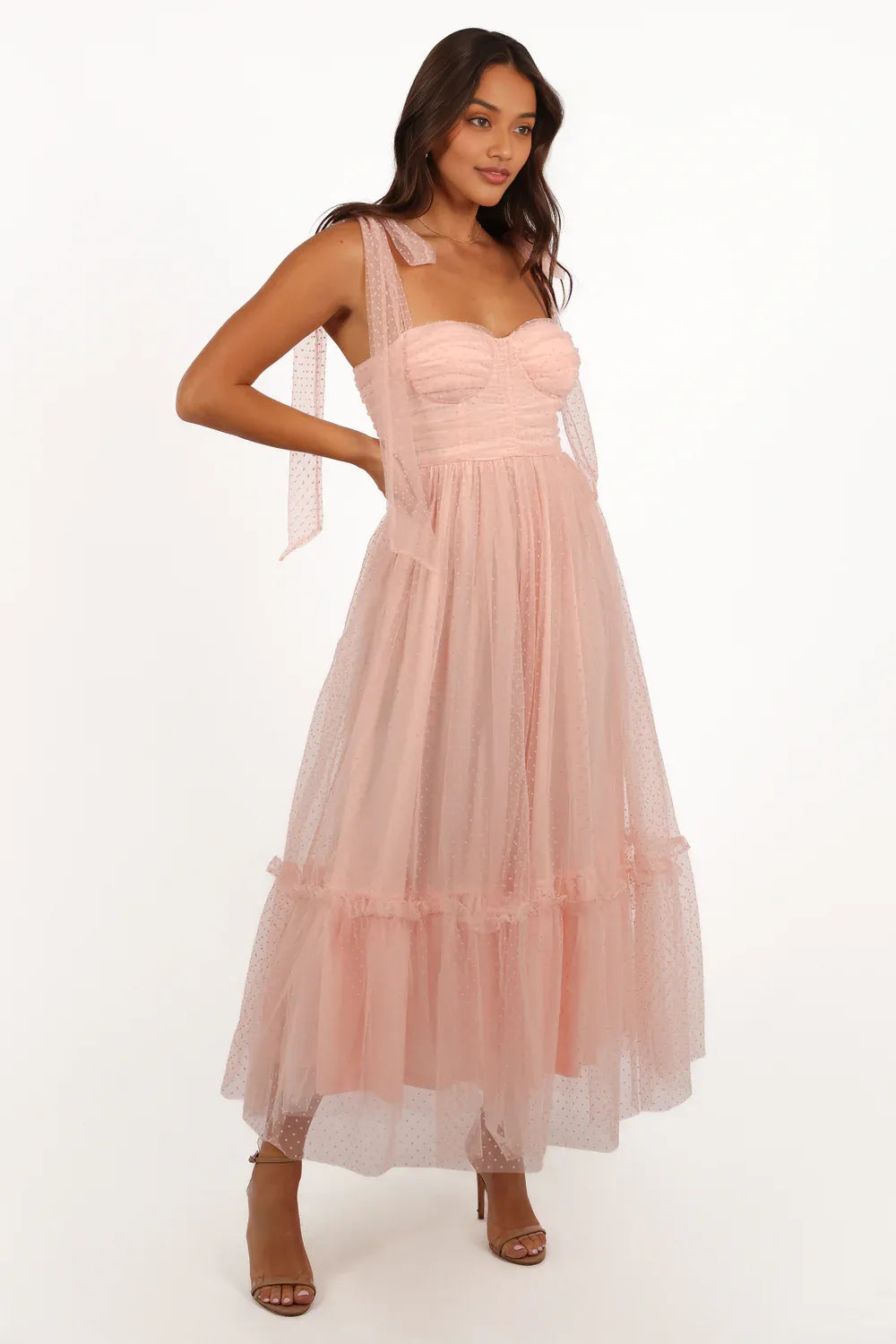 Refined Beautiful Timeless Elegant Blush Pink Tulle A-Line Sweetheart Sleeveless Prom Dress