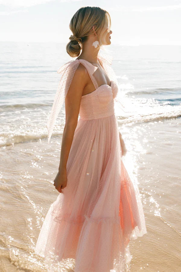 Refined Beautiful Timeless Elegant Blush Pink Tulle A-Line Sweetheart Sleeveless Prom Dress