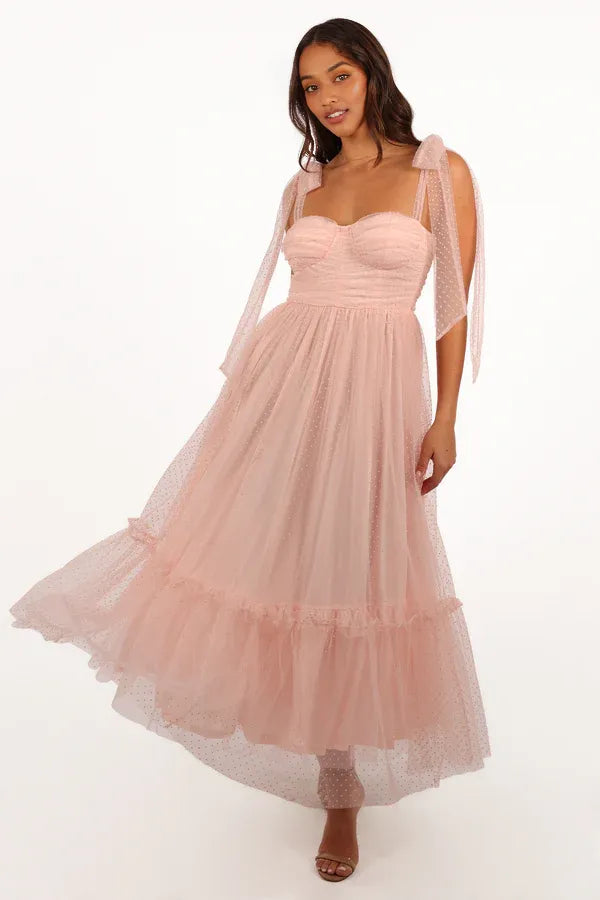 Refined Beautiful Timeless Elegant Blush Pink Tulle A-Line Sweetheart Sleeveless Prom Dress