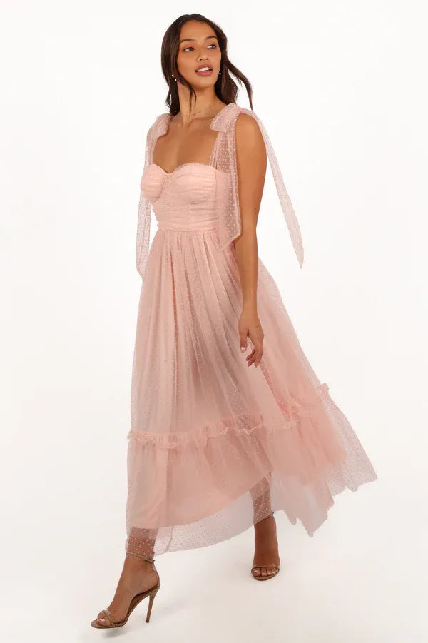 Refined Beautiful Timeless Elegant Blush Pink Tulle A-Line Sweetheart Sleeveless Prom Dress