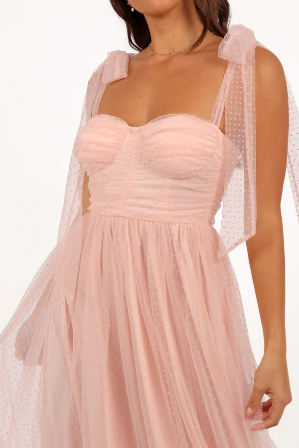 Refined Beautiful Timeless Elegant Blush Pink Tulle A-Line Sweetheart Sleeveless Prom Dress