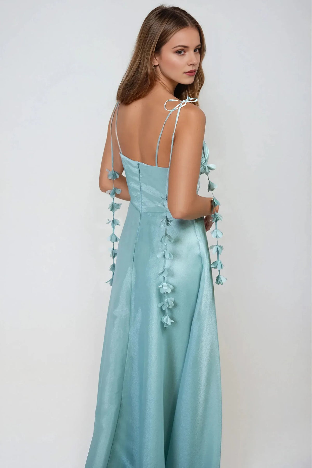 Sweetheart Neck Sleeveless Floral-Embellished Back Zip Floor-Length Prom Dresses
