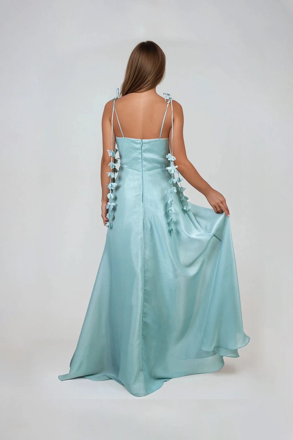 Sweetheart Neck Sleeveless Floral-Embellished Back Zip Floor-Length Prom Dresses