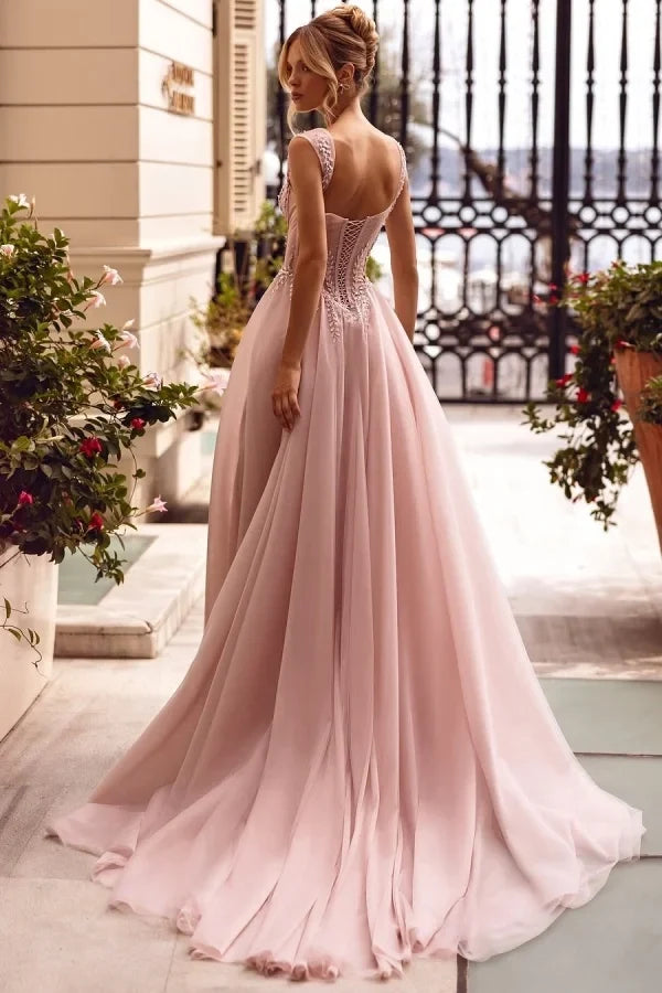 Sweetheart Sleeveless Beaded Blush Train Party Dress