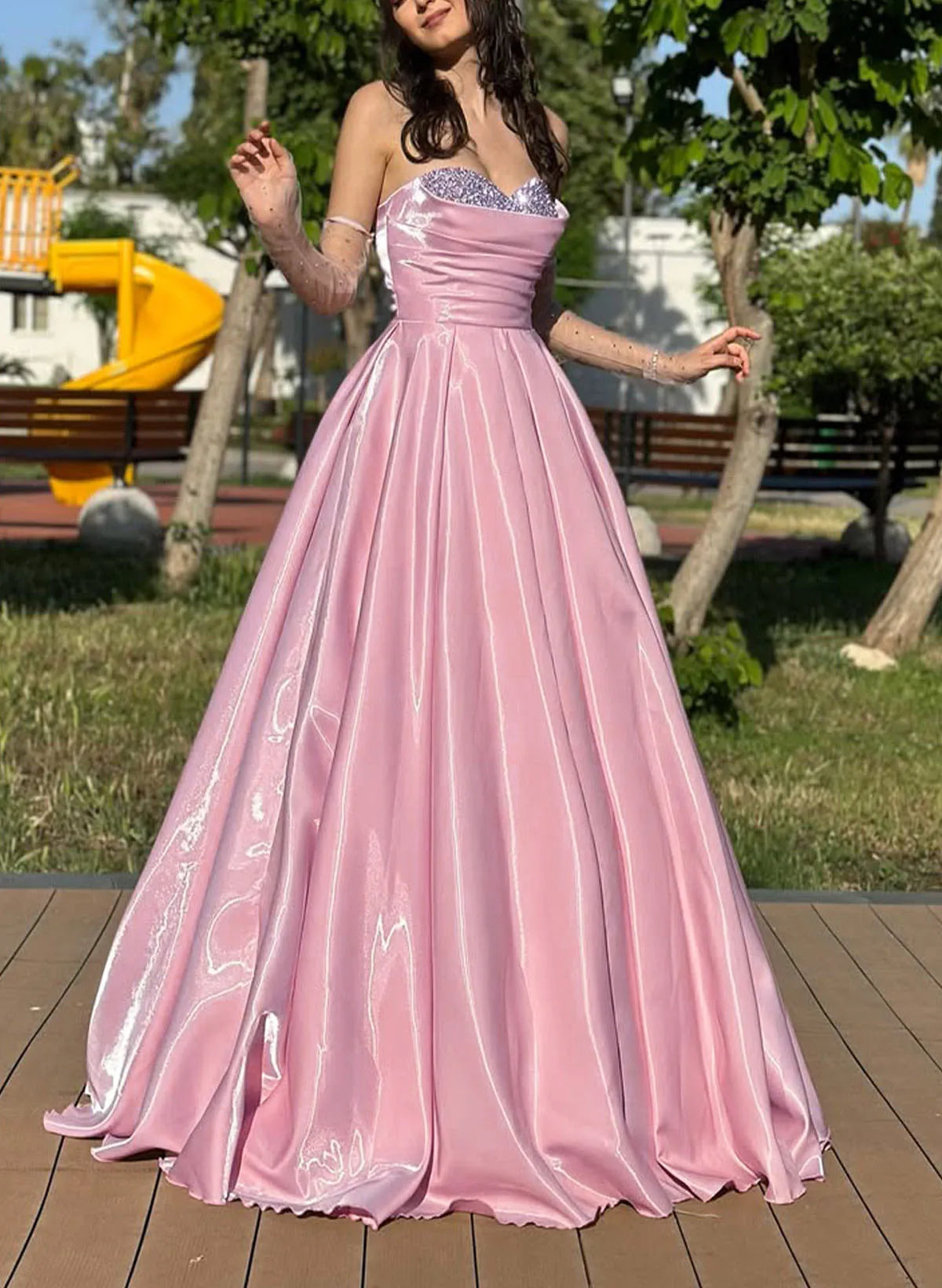 Stylish Refined Beautiful Elegant Blush Pink Satin A-Line Sweetheart Sleeveless Prom Dress
