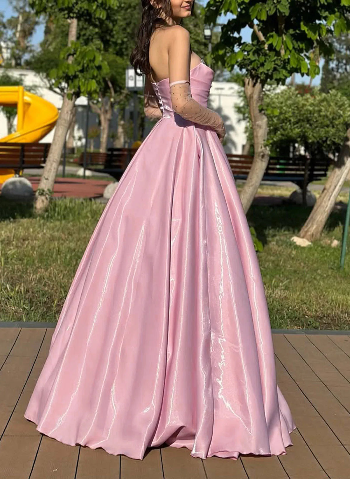 Stylish Refined Beautiful Elegant Blush Pink Satin A-Line Sweetheart Sleeveless Prom Dress