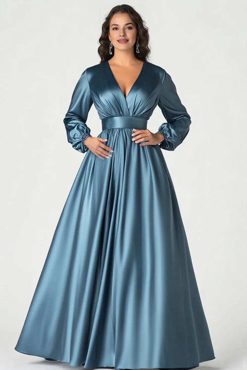 Refined Elegant Red Satin A-Line V-Neck Floor-Length Mother of the Bride Dress