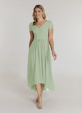 V-Neck Cap-Sleeve Lace-Back Back Zip High-Low Mother of the Bride Dress for women