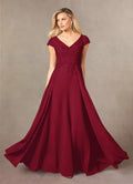 V-Neck Cap-Sleeve Lace-Back Floor-Length Mother of the Bride Dress for bride