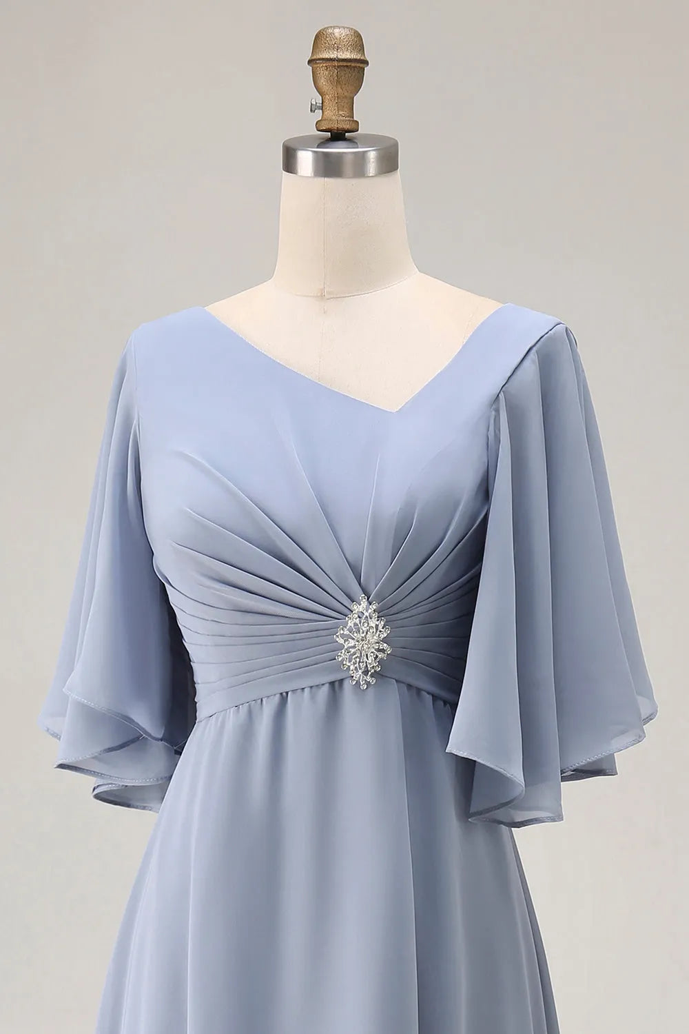 V-Neck Flutter Sleeve Lace-Up Back High-Low Mother of the Bride Dresses with Beading