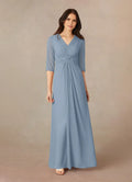 V-Neck Three-Quarter Sleeve Zip-Back Floor-Length Mother of the Bride Dress