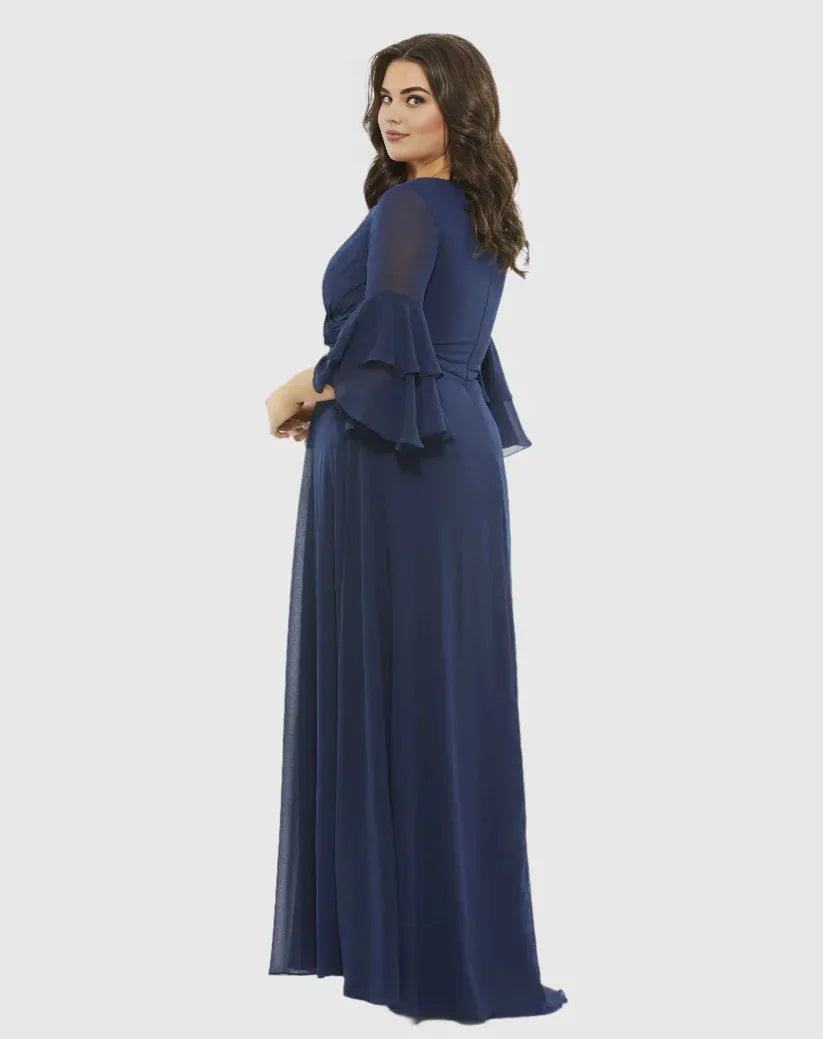 Beautiful Timeless Elegant Navy Blue Chiffon A-Line Mother of the Bride Dress