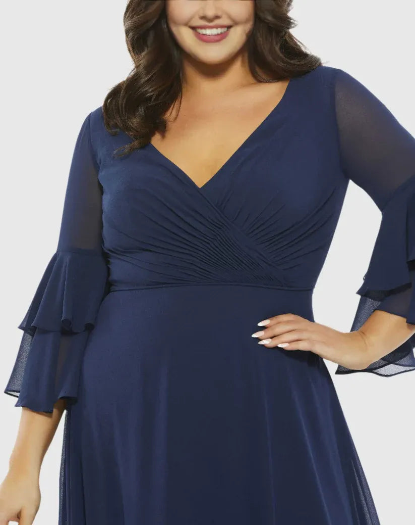 Beautiful Timeless Elegant Navy Blue Chiffon A-Line Mother of the Bride Dress
