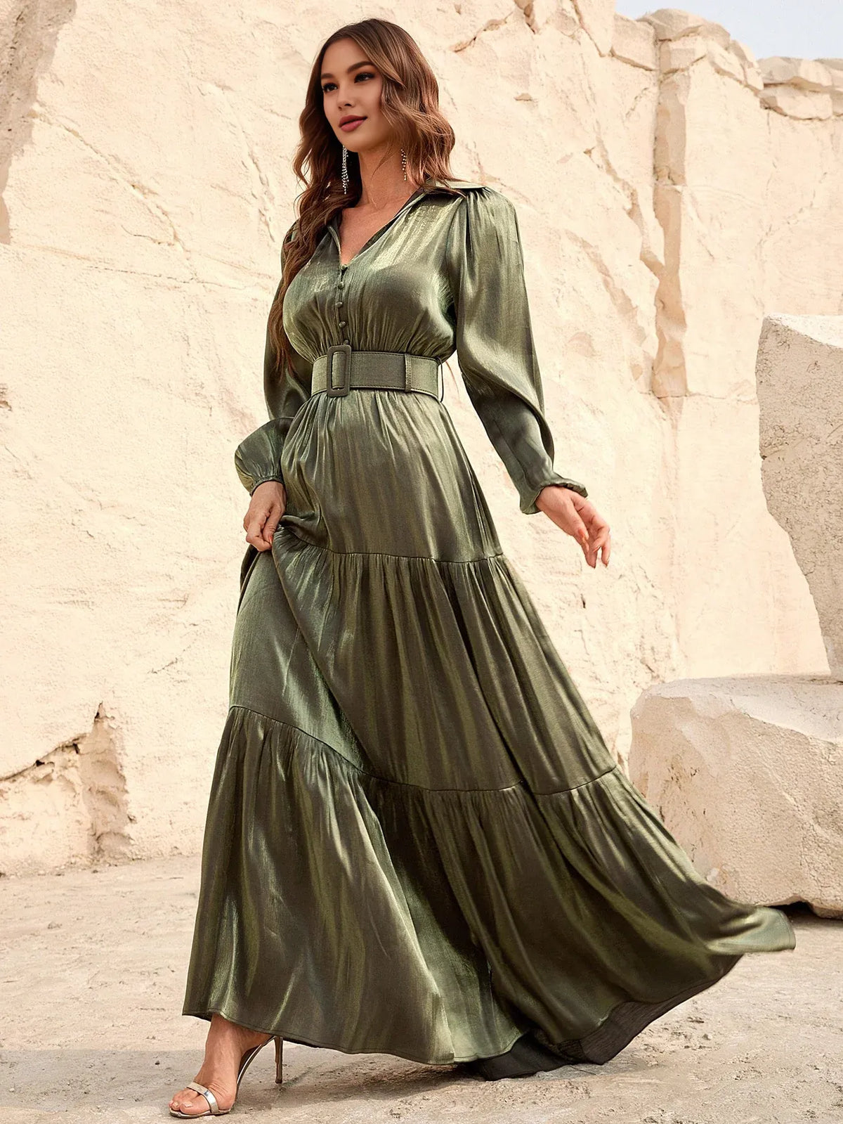 Graceful Stylish Refined Beautiful Elegant Olive Green Satin A-Line Floor-Length Prom Dress