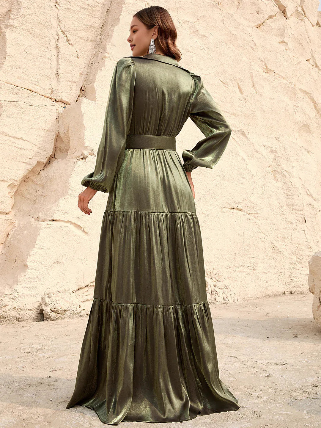 Graceful Stylish Refined Beautiful Elegant Olive Green Satin A-Line Floor-Length Prom Dress