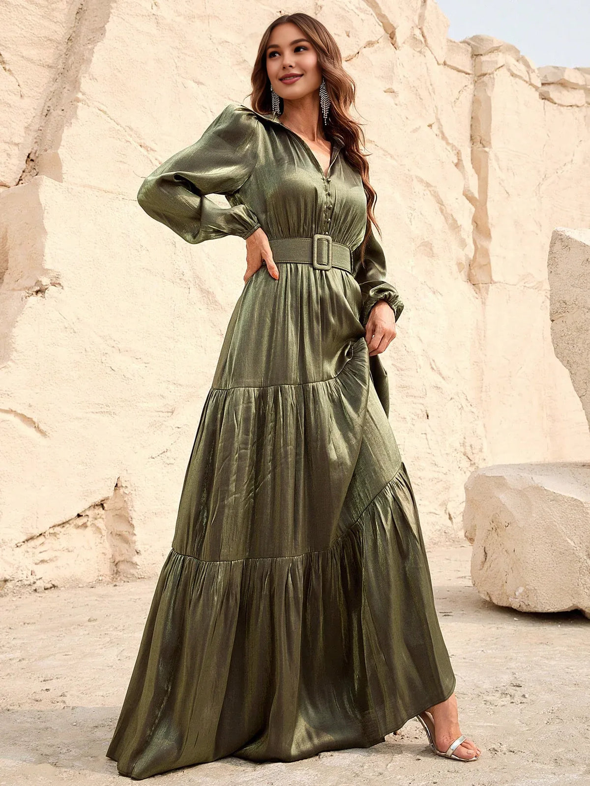 Graceful Stylish Refined Beautiful Elegant Olive Green Satin A-Line Floor-Length Prom Dress
