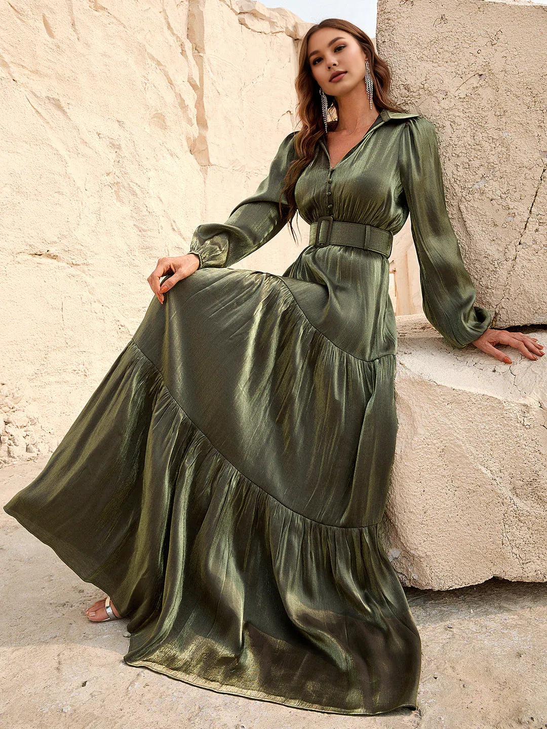 Graceful Stylish Refined Beautiful Elegant Olive Green Satin A-Line Floor-Length Prom Dress