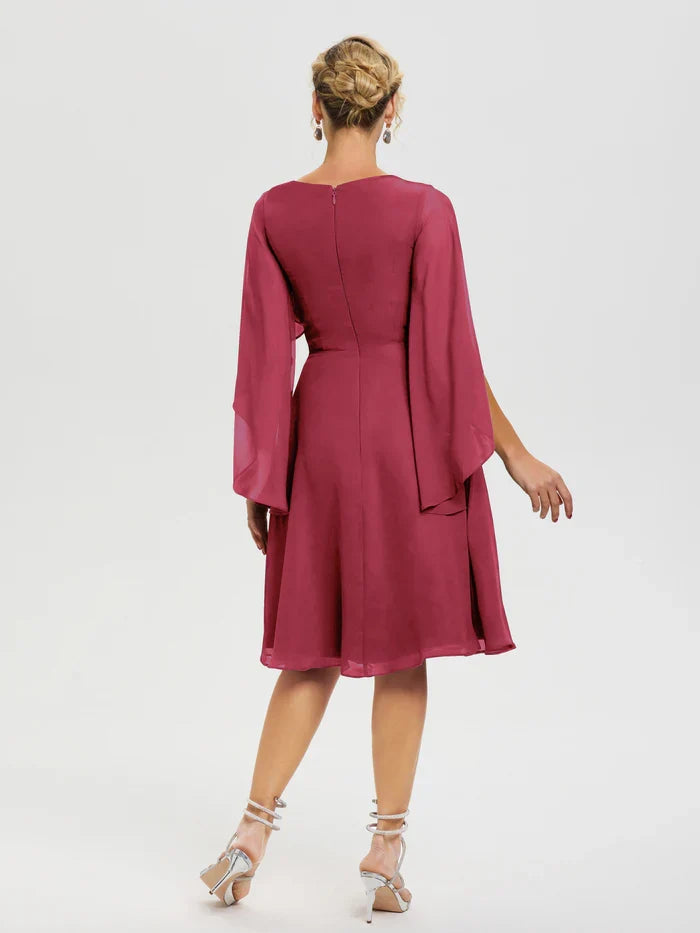 Refined Beautiful Elegant Burgundy Chiffon A-Line Ruffle Mother of the Bride Dress