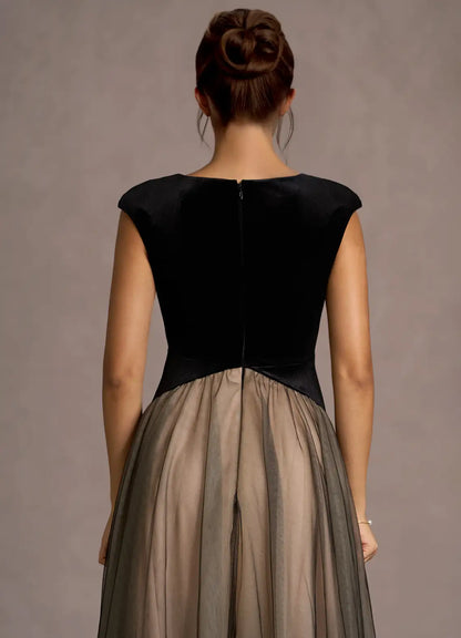 Special Occasion Sophisticated Graceful Stylish Refined Elegant Black Tulle A-Line Sleeveless Evening Dress