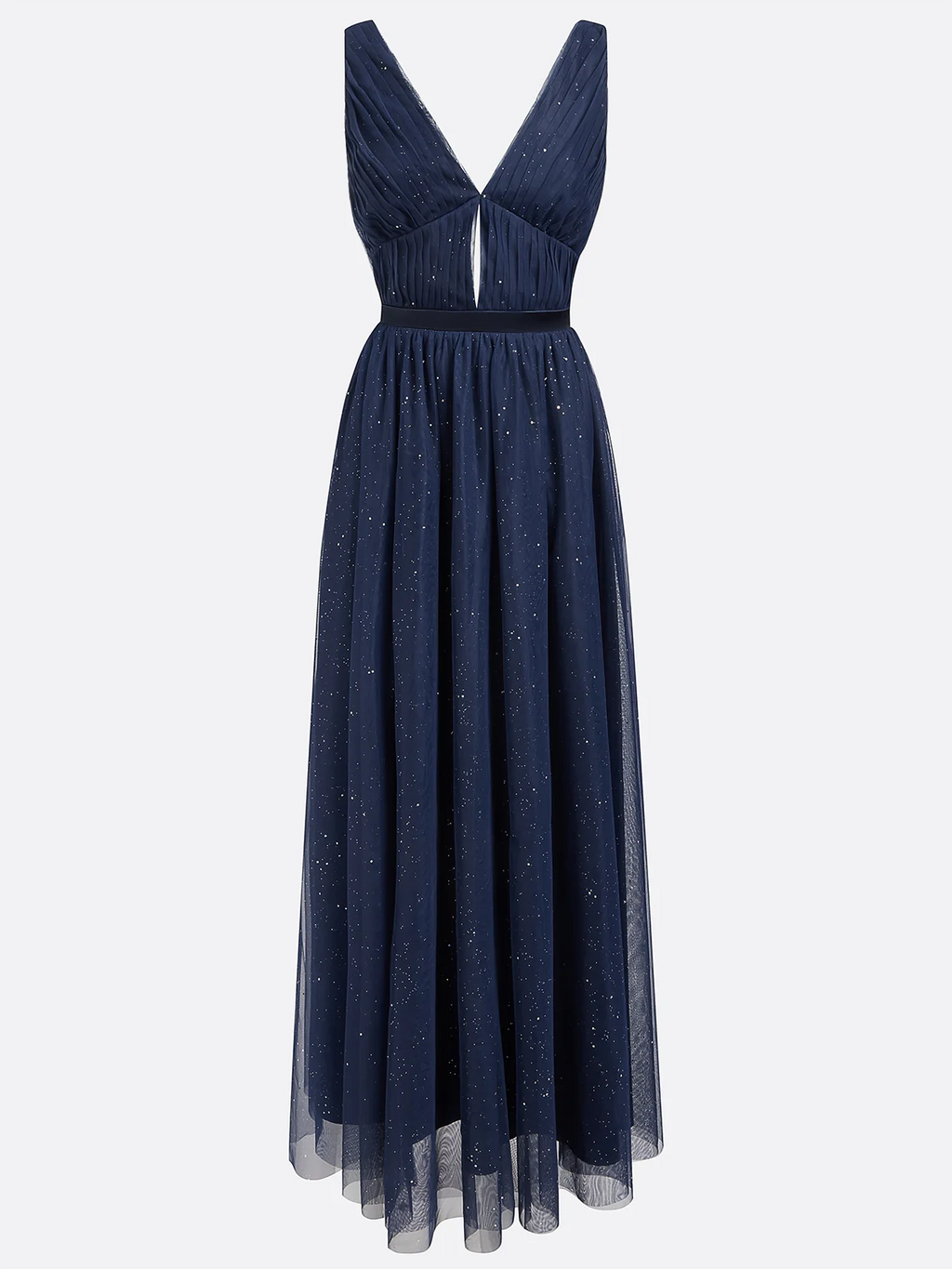 Graceful Stylish Refined Beautiful Elegant Navy Blue Tulle A-Line Sleeveless Evening Dress
