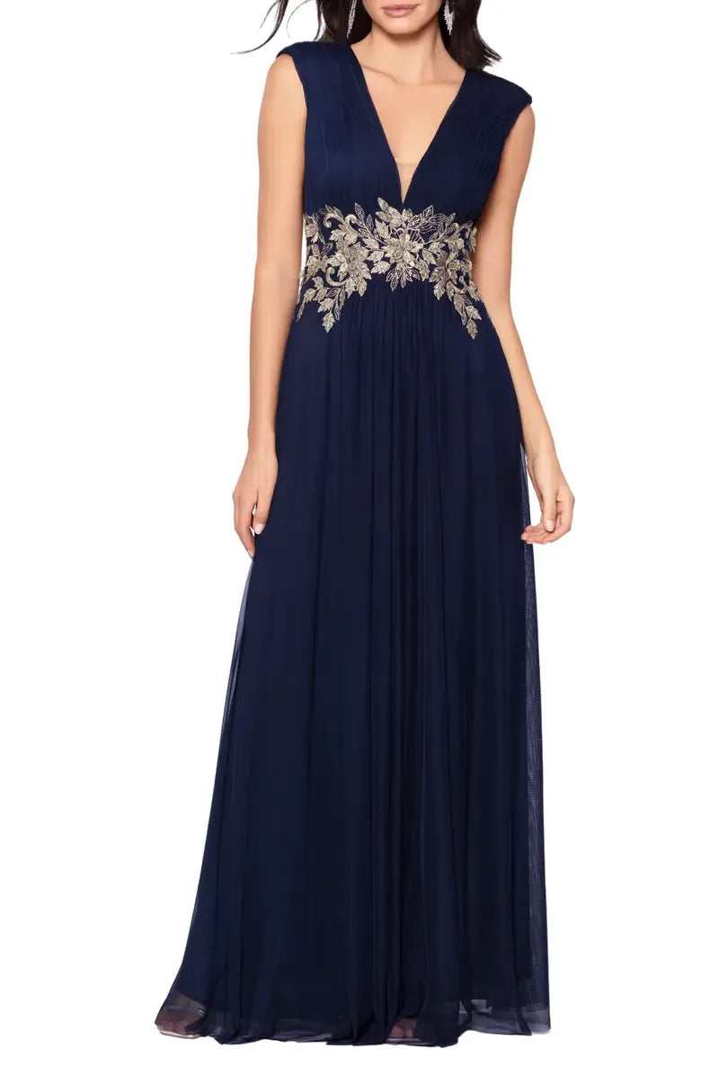 Stylish Refined Beautiful Elegant Navy Blue Chiffon A-Line Sleeveless Floor-Length Prom Dress