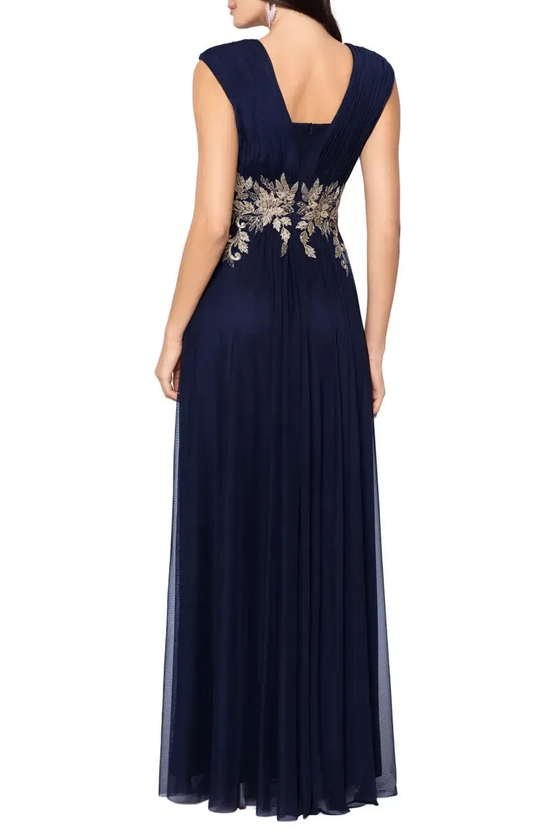 Stylish Refined Beautiful Elegant Navy Blue Chiffon A-Line Sleeveless Floor-Length Prom Dress