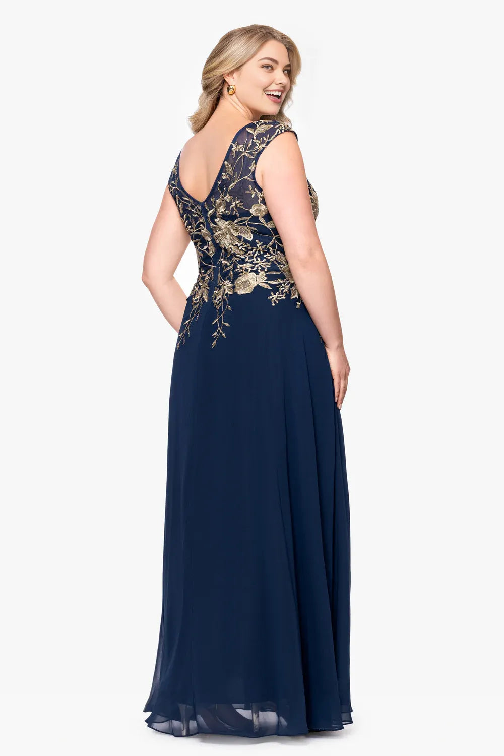 Elegant Navy Blue Chiffon A-Line Sleeveless Floor-Length Mother of the Bride Dress