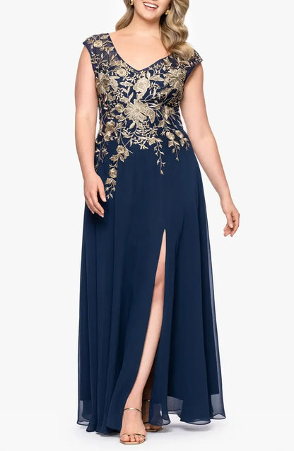 Elegant Navy Blue Chiffon A-Line Sleeveless Floor-Length Mother of the Bride Dress